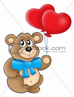Teddy bear with heart balloons