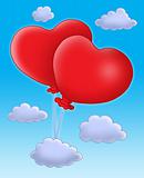Hearts balloons on blue sky