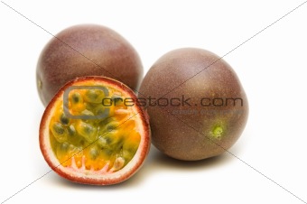 fresh passionfruits on white background