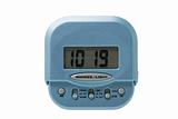 Blue electronic alarm clock isolated