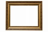 Empty gold plated wooden picture frame isolated