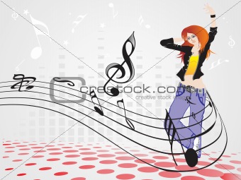 beautifull female silhouette dancing on music background_4, wallpaper