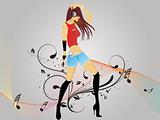 vector dancing girl and floral_10, wallpaper