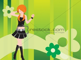 vector dancing girl and floral_3, wallpaper