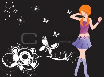 vector dancing girl and floral_4, wallpaper