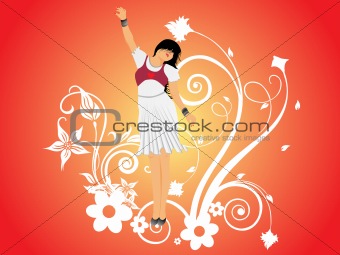 vector dancing girl and floral_6, wallpaper