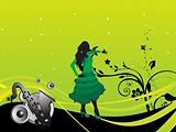 vector dancing girl on floral musical background