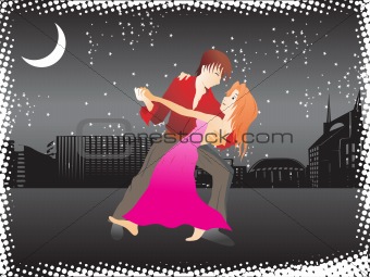 vector music city night background and tango dancer couple_2, wallpaper