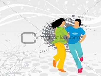 beautifull silhouette of dancing couple on floral background_1, wallpaper