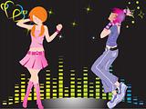 beautifull silhouette of dancing couple on music background_1, wallpaper