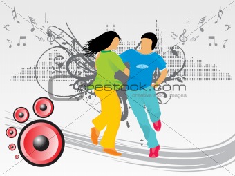 beautifull silhouette of dancing couple on music background_2, wallpaper