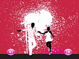 black silhouette of dancing couple on gunge background, wallpaper