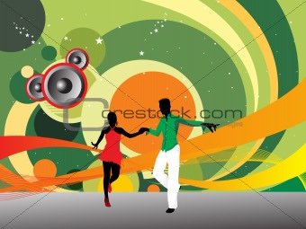 black silhouette of dancing couple on music background_1, wallpaper