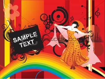 dancing girl in a nice dress with sample text; floral banner_2