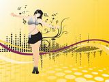 floral disco background with lady dancer having ipot, wallpaper