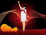 girl dancing on wavy red background, illustration