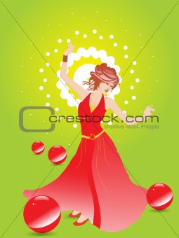 girl in a nice red gown with disco background, wallpaper