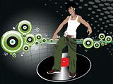 male silhouette dancer on disco background with speaker, wallpaper