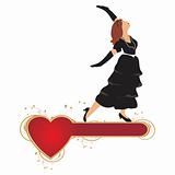 vector dancing girl and floral heart, wallpaper
