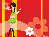 vector dancing girl and floral_1, wallpaper