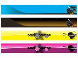 web 2.0 banners set with night and floral background, vector wallpaper
