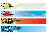 web 2.0 wavy banners set with swirl and car, vector wallpaper