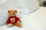 Teddy bear in bed