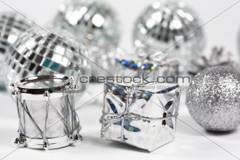 Christmas ornaments in silver tone