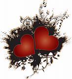 Two Red Hearts on Grunge Background Vector