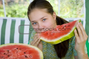 teen with watermelon