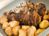 Roast Leg of Lamb Studded with Garlic and Rosemary and Roast Pot
