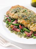 Cotoletta of Veal with Green Beans Peas and Pancetta