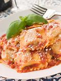 Veal and Sage Ravioli with Tomato and Basil Sauce with Grated Pa