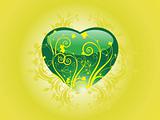 glossy green heart with floral, illustration