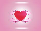 pink floral background with red heart, illustration