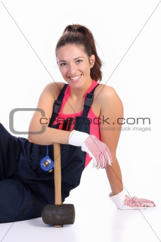 woman with black rubber mallet 