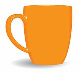 Orange mug on white background.