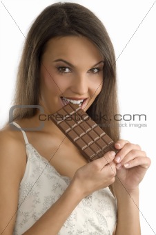 biting chocolate