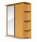 vector wooden wardrobe with mirrow and shelfs isolated