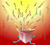Illustration of open box with colorful confetti