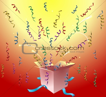 Illustration of open box with colorful confetti