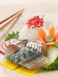 Sashimi of Mackerel with Pickled Daikon Salad and Vinegar Rice