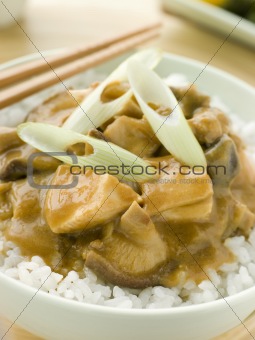 Chicken and Mushroom Curry With Koshihikari Rice