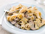 Campanelle Pasta with Beef Fillet Strips in a Sage and Grain Mus