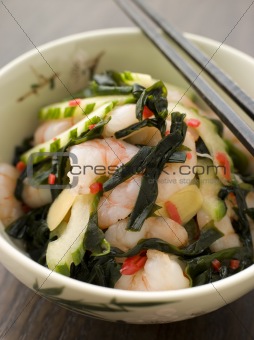 Tiger Prawn Wakame and Cucumber Salad with Ginger