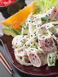 Sashimi Tuna and Wasabi Salad With Avocado and Red Pickled Ginge