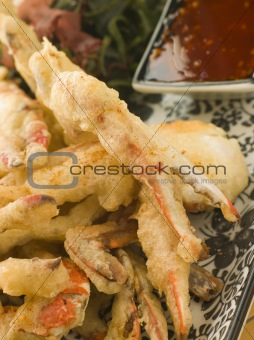 Tempura of Soft Shell Crab with Chili Sauce and Seaweed salad