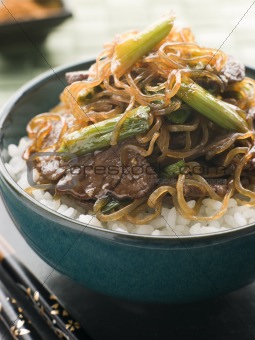 Sweet Soy Beef Fillet with Shirataki Noodles on Rice