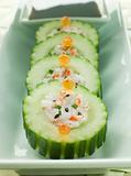 Cucumber Sushi Roll with Crayfish and a Soy Dip