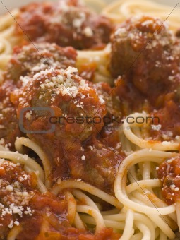 Spaghetti Meatballs sprinkled with Parmesan Cheese